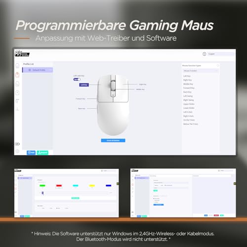 RK ROYAL KLUDGE RK MO3 Gaming Maus Kabellos 48g leichte PC Maus mit Bluetooth/2.4G/Kabel, 6000 DPI optischer Sensor, programmierbare Tasten, leise Kailh-Switches wiederaufladbar für Laptop/PC, Schwarz Bild 6