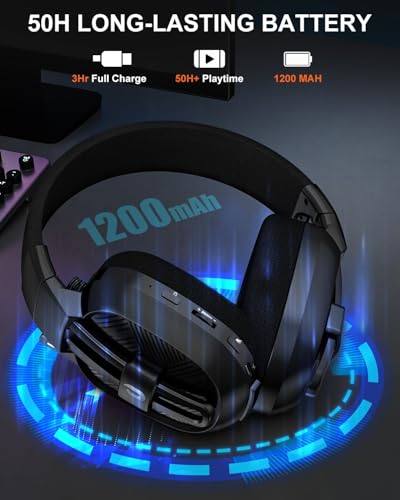 JIMYIU Gaming Headset, Wireless Headset für PC, PS5, PS4, Mac, 2,4 GHz/BT Headset PS5 mit Mikrofon Geräuschunterdrückung, 50H+ Akkulaufzeit Black Bild 7