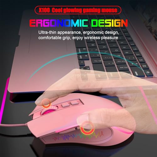 banapoy Kabelgebundene Gaming-Tastatur und Maus-Kombination mit Mauspad, 61 Tasten RGB-Tastatur und Maus mit Hintergrundbeleuchtung, Ergonomische Gaming-Arbeitscomputertastatur (Rosafarbenes Set) Bild 3
