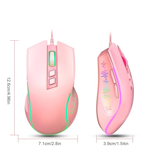 banapoy Kabelgebundene Gaming-Tastatur und Maus-Kombination mit Mauspad, 61 Tasten RGB-Tastatur und Maus mit Hintergrundbeleuchtung, Ergonomische Gaming-Arbeitscomputertastatur (Rosafarbenes Set) Bild 5