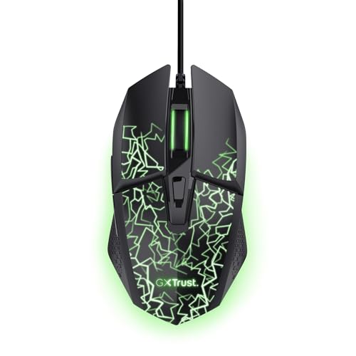 GXTrust 1113 Vylax LED Gaming Maus mit 6 Programmierbare Tasten, Mehrfarbige LED Beleuchtung, 200-6400 DPI, USB Kabel 150 cm, PC Maus mit Integrierte Software für Computer Laptop, Schwarz Bild 1