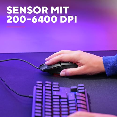GXTrust 1113 Vylax LED Gaming Maus mit 6 Programmierbare Tasten, Mehrfarbige LED Beleuchtung, 200-6400 DPI, USB Kabel 150 cm, PC Maus mit Integrierte Software für Computer Laptop, Schwarz Bild 3