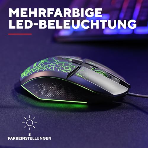 GXTrust 1113 Vylax LED Gaming Maus mit 6 Programmierbare Tasten, Mehrfarbige LED Beleuchtung, 200-6400 DPI, USB Kabel 150 cm, PC Maus mit Integrierte Software für Computer Laptop, Schwarz Bild 4