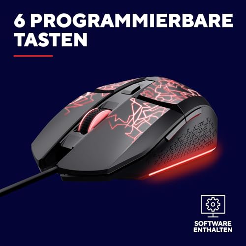 GXTrust 1113 Vylax LED Gaming Maus mit 6 Programmierbare Tasten, Mehrfarbige LED Beleuchtung, 200-6400 DPI, USB Kabel 150 cm, PC Maus mit Integrierte Software für Computer Laptop, Schwarz Bild 5