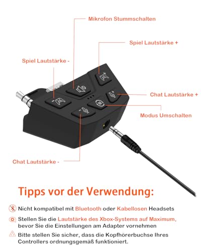 Stereo Headset Adapter, Audio Mikrofon Kopfhörer Adapter für Xbox One, Xbox Series X|S und Elite Controller, Audiobalance einstellbar (Spielesound & Voice-Chat), nicht Bluetooth kompatibel Bild 2