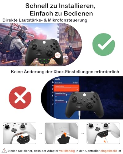 Stereo Headset Adapter, Audio Mikrofon Kopfhörer Adapter für Xbox One, Xbox Series X|S und Elite Controller, Audiobalance einstellbar (Spielesound & Voice-Chat), nicht Bluetooth kompatibel Bild 6