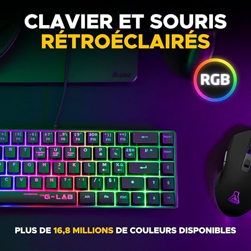 The G-Lab - Combo Hydrogen Gaming-Tastatur, 60% kabelgebunden, RGB-Hintergrundbeleuchtung, AZERTY FR, kompaktes Format + Gaming-Maus, 6 Tasten, 7200 DPI – PC/PS4/PS5 – Schwarz Bild 2