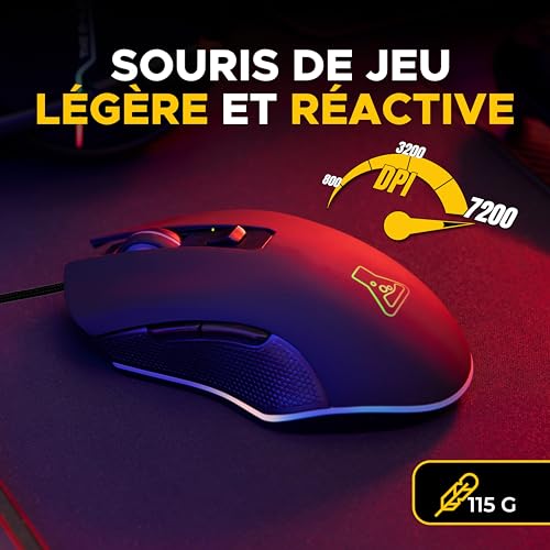 The G-Lab - Combo Hydrogen Gaming-Tastatur, 60% kabelgebunden, RGB-Hintergrundbeleuchtung, AZERTY FR, kompaktes Format + Gaming-Maus, 6 Tasten, 7200 DPI – PC/PS4/PS5 – Schwarz Bild 4