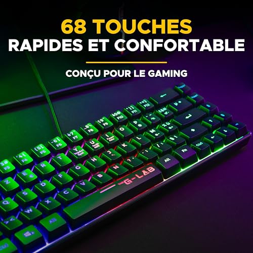 The G-Lab - Combo Hydrogen Gaming-Tastatur, 60% kabelgebunden, RGB-Hintergrundbeleuchtung, AZERTY FR, kompaktes Format + Gaming-Maus, 6 Tasten, 7200 DPI – PC/PS4/PS5 – Schwarz Bild 5