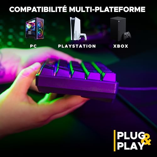 The G-Lab - Combo Hydrogen Gaming-Tastatur, 60% kabelgebunden, RGB-Hintergrundbeleuchtung, AZERTY FR, kompaktes Format + Gaming-Maus, 6 Tasten, 7200 DPI – PC/PS4/PS5 – Schwarz Bild 7
