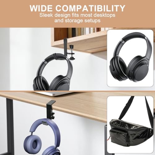 AXFEE Headset Halter, Kopfhörer Ständer Mit Kleber＆Schrauben, Universal Headset Halterung Kopfhörerhalter, Klein Schreibtisch Kopfhörer Clip Haken für Tisch Gaming Zubehör Schlüssel Taschen(Schwarz) Bild 6