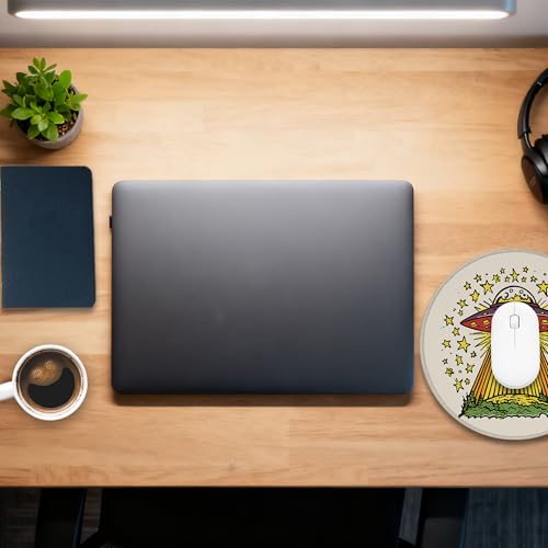 Rundes Mauspad, Alien-Raumschiff, kleines Schreibtischunterlage, Gaming-Mauspad mit rutschfester Unterseite und genähtem Rand, kleine Computer-Tastatur, Mauspad für Zuhause, Büro, Arbeit Bild 6