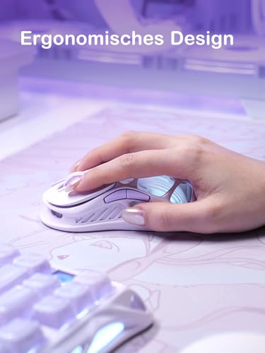GravaStar Mercury M1 Pro Gaming-Maus, Leichte Magnesiumlegierung, 26.000 DPI, PAW3395DM Sensor, 5 programmierbare Tasten, Kabel/2.4G/BT, Bis zu 200 Std. Akku-Lila Bild 4