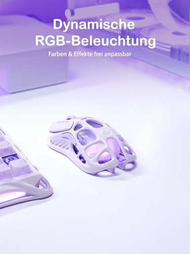 GravaStar Mercury M1 Pro Gaming-Maus, Leichte Magnesiumlegierung, 26.000 DPI, PAW3395DM Sensor, 5 programmierbare Tasten, Kabel/2.4G/BT, Bis zu 200 Std. Akku-Lila Bild 6
