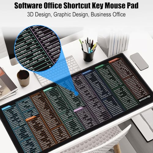 Quick Key Tastatur-Mauspad, rutschfeste Schreibtischunterlage mit Büro-Software-Shortcut-Muster, erweiterte große Gummiunterseite, Mäuse (30 x 60 cm) – Stil 17 Bild 4