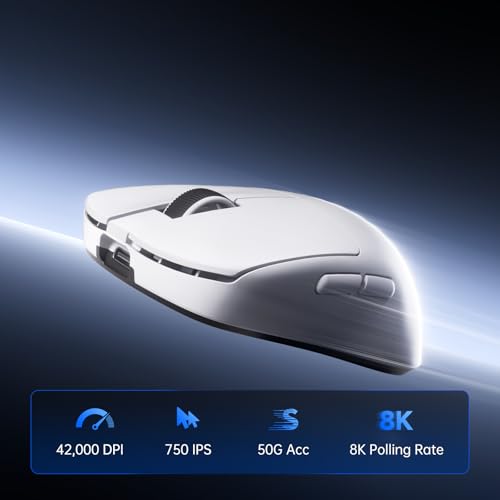 MCHOSE L7 Ultra+ Gaming Maus Kabellos, Ultraleicht, Ergonomisch, 42.000 DPI, PAW3950, Optical Switch, 20000 FPS, Dual 8K Polling, ultraschnellem 8K-Empfänger, 3-Modus-Verbindung, PC/MAC, Weiß Bild 2