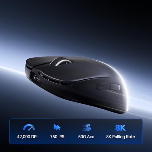 MCHOSE L7 Ultra+ Gaming Maus Kabellos, Ultraleicht, Ergonomisch, 42.000 DPI, PAW3950, Optical Switch, 20000 FPS, Dual 8K Polling, ultraschnellem 8K-Empfänger, 3-Modus-Verbindung, PC/MAC, Schwarz Bild 2