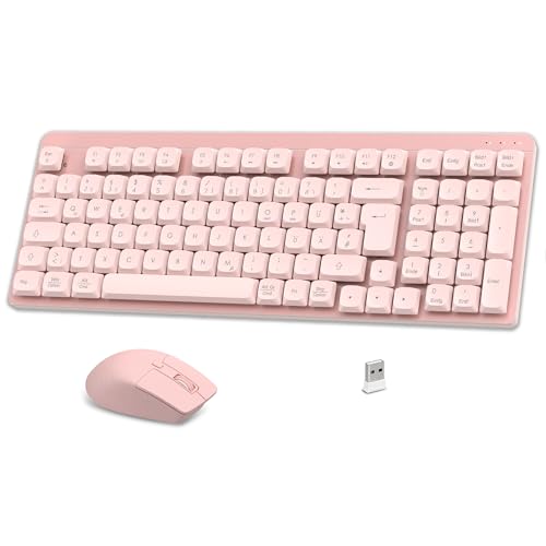 LeadsaiL FA98 Mechanische Tastatur und Maus Set Kabellos, QWERTZ Layout Funktastatur mit Maus, Low-Profile Rotem Schalter, 98 Tasten Kompakte Keyboard,1600 DPI Mouse für Windows MacOS PC Laptop-Rosa Bild 1