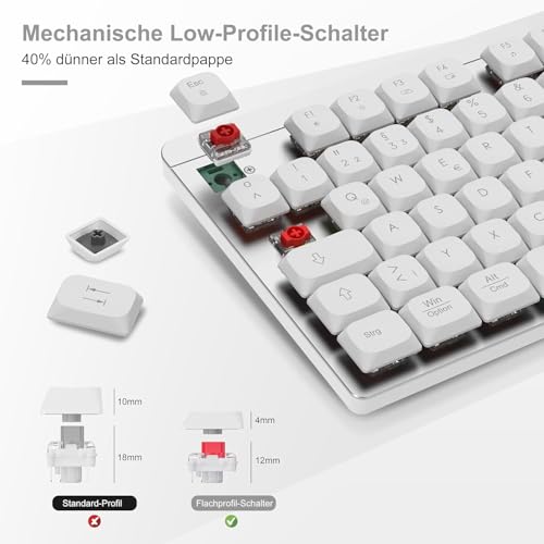 LeadsaiL FA98 Mechanische Tastatur und Maus Set Kabellos, QWERTZ Layout Funktastatur mit Maus, Low-Profile Rotem Schalter, 98 Tasten Kompakte Keyboard,1600 DPI Mouse für Windows MacOS PC Laptop-Silber Bild 2
