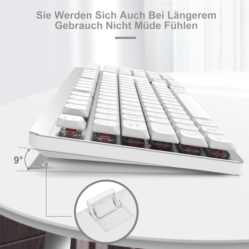 LeadsaiL FA98 Mechanische Tastatur und Maus Set Kabellos, QWERTZ Layout Funktastatur mit Maus, Low-Profile Rotem Schalter, 98 Tasten Kompakte Keyboard,1600 DPI Mouse für Windows MacOS PC Laptop-Silber Bild 4