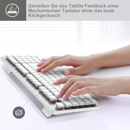 LeadsaiL FA98 Mechanische Tastatur und Maus Set Kabellos, QWERTZ Layout Funktastatur mit Maus, Low-Profile Rotem Schalter, 98 Tasten Kompakte Keyboard,1600 DPI Mouse für Windows MacOS PC Laptop-Silber Bild 5