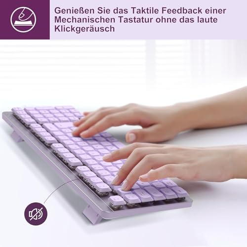 LeadsaiL FA98 Mechanische Tastatur und Maus Set Kabellos, QWERTZ Layout Funktastatur mit Maus, Low-Profile Rotem Schalter, 98 Tasten Kompakte Keyboard,1600 DPI Mouse für Windows MacOS PC Laptop-Lila Bild 5