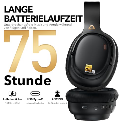 1Mii E700 Kabellose Bluetooth Over-Ear-Kopfhörer mit Active Noise Cancelling, Hi-Res Audio LDAC/aptX Low Latency für Flugreisen, Benutzerdefinierte EQ via App für Reisen und Flugzeug - Schwarz Bild 4