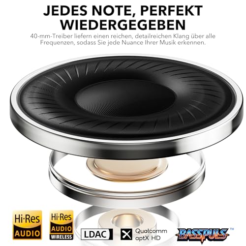 1Mii E700 Kabellose Bluetooth Over-Ear-Kopfhörer mit Active Noise Cancelling, Hi-Res Audio LDAC/aptX Low Latency für Flugreisen, Benutzerdefinierte EQ via App für Reisen und Flugzeug - Schwarz Bild 5