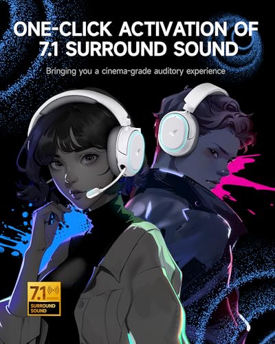 Picun G2 Wireless Gaming Headset, Over-Ear 7.1 Virtual Surround Sound, 2.4GHz/Bluetooth 5.4/Wired, 5ms Ultra-Low Latency, 100H Battery, ENC Noise Canceling Mic, RGB, for PC PS5 PS4 Switch (Grau) Bild 2