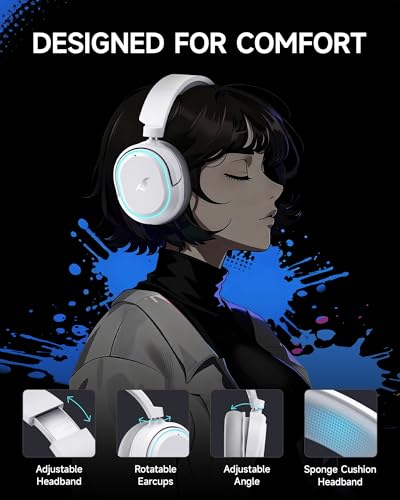 Picun G2 Wireless Gaming Headset, Over-Ear 7.1 Virtual Surround Sound, 2.4GHz/Bluetooth 5.4/Wired, 5ms Ultra-Low Latency, 100H Battery, ENC Noise Canceling Mic, RGB, for PC PS5 PS4 Switch (Grau) Bild 4
