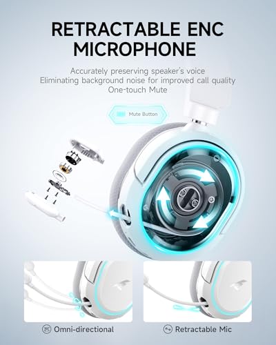 Picun G2 Wireless Gaming Headset, Over-Ear 7.1 Virtual Surround Sound, 2.4GHz/Bluetooth 5.4/Wired, 5ms Ultra-Low Latency, 100H Battery, ENC Noise Canceling Mic, RGB, for PC PS5 PS4 Switch (Grau) Bild 6