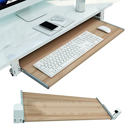 Tastaturablage aus Holz mit Klemme, ausziehbare Schublade für Tastatur und Maus, extra Arbeitsplatz, perfekte Schreibtischlösung für Heimbüro und Gaming-Setup. Bild 1