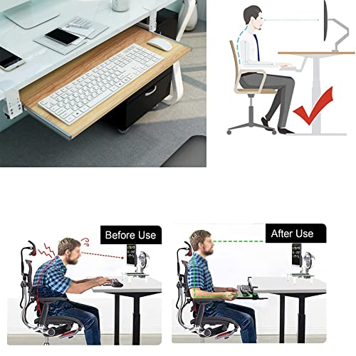 Tastaturablage aus Holz mit Klemme, ausziehbare Schublade für Tastatur und Maus, extra Arbeitsplatz, perfekte Schreibtischlösung für Heimbüro und Gaming-Setup. Bild 6