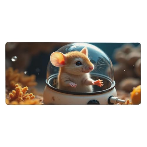 Großes Gaming-Mauspad – niedliche braune Maus, A-Druck, Gummiunterseite, Schreibtischunterlage mit genähten Kanten, Mauspad für Laptop, PC-Tastatur, Mauspad für Arbeit, Büro, Spiel, 40,6 x 89,9 cm Bild 1