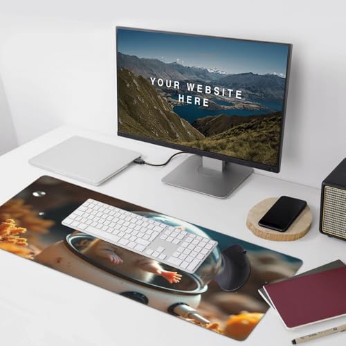 Großes Gaming-Mauspad – niedliche braune Maus, A-Druck, Gummiunterseite, Schreibtischunterlage mit genähten Kanten, Mauspad für Laptop, PC-Tastatur, Mauspad für Arbeit, Büro, Spiel, 40,6 x 89,9 cm Bild 2