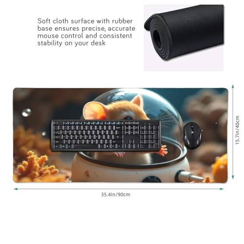 Großes Gaming-Mauspad – niedliche braune Maus, A-Druck, Gummiunterseite, Schreibtischunterlage mit genähten Kanten, Mauspad für Laptop, PC-Tastatur, Mauspad für Arbeit, Büro, Spiel, 40,6 x 89,9 cm Bild 3