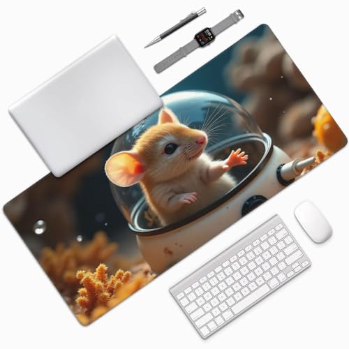 Großes Gaming-Mauspad – niedliche braune Maus, A-Druck, Gummiunterseite, Schreibtischunterlage mit genähten Kanten, Mauspad für Laptop, PC-Tastatur, Mauspad für Arbeit, Büro, Spiel, 40,6 x 89,9 cm Bild 7
