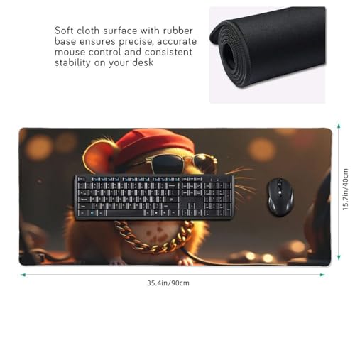 Großes Gaming-Mauspad – Coole braune Maus, A-Druck, Gummiunterseite, Schreibtischunterlage mit genähten Kanten, Mauspad für Laptop, PC-Tastatur, Mauspad für Arbeit, Büro, Spiel, 40,6 x 89,9 cm Bild 3
