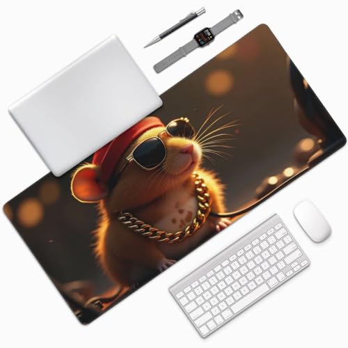 Großes Gaming-Mauspad – Coole braune Maus, A-Druck, Gummiunterseite, Schreibtischunterlage mit genähten Kanten, Mauspad für Laptop, PC-Tastatur, Mauspad für Arbeit, Büro, Spiel, 40,6 x 89,9 cm Bild 7