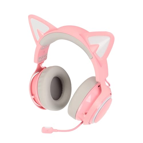 WINH Gaming Headset Cat Ear Wireless Kopfhörer mit einziehbarem Mikrofon - 3D-Surround-Sound für PCs, Laptops (PINK) Bild 2