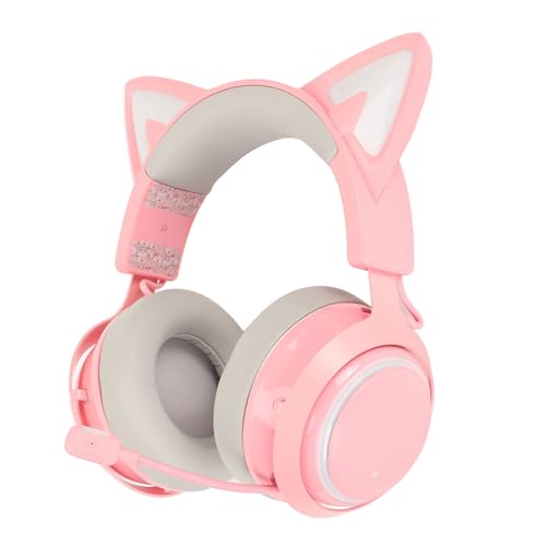 WINH Gaming Headset Cat Ear Wireless Kopfhörer mit einziehbarem Mikrofon - 3D-Surround-Sound für PCs, Laptops (PINK) Bild 3
