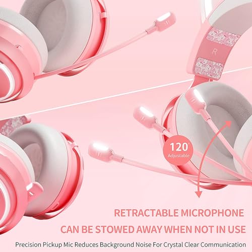 WINH Gaming Headset Cat Ear Wireless Kopfhörer mit einziehbarem Mikrofon - 3D-Surround-Sound für PCs, Laptops (PINK) Bild 5
