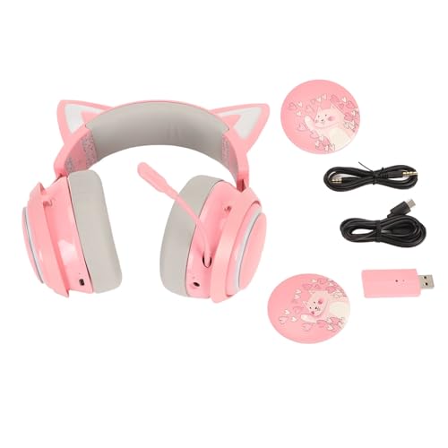WINH Gaming Headset Cat Ear Wireless Kopfhörer mit einziehbarem Mikrofon - 3D-Surround-Sound für PCs, Laptops (PINK) Bild 6
