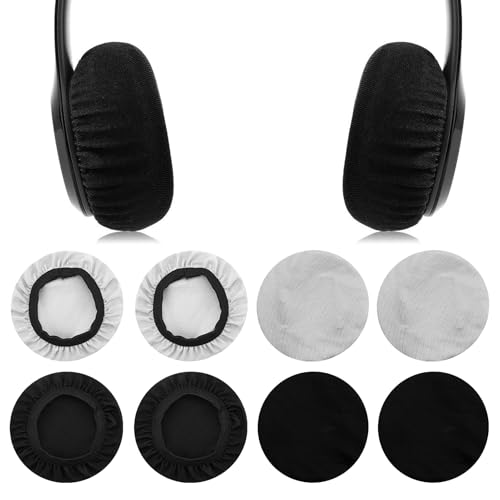 6 Stück Kopfhörer Ohrpolster, Dehnbare waschbare Kopfhörer-Abdeckungen, Kopfhörer-Ohr Abdeckungen aus flexiblem Stoff, Headset Ohrpolster, Schweißschutz für Fitnessstudio, Gaming (Schwarz & Grau) Bild 1