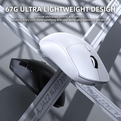 A.JAZZ NJ07 SUPERLIGHT Kabellose Computer Maus, BT/2,4 GHz/USB-C, 67g Leicht, 12800DPI, 300mAh Akku, 1kHz Abfragerate, Ergonomisches Design, Geräuscharme Gaming-und Office-Maus für PC/Mac-Weiß Bild 3