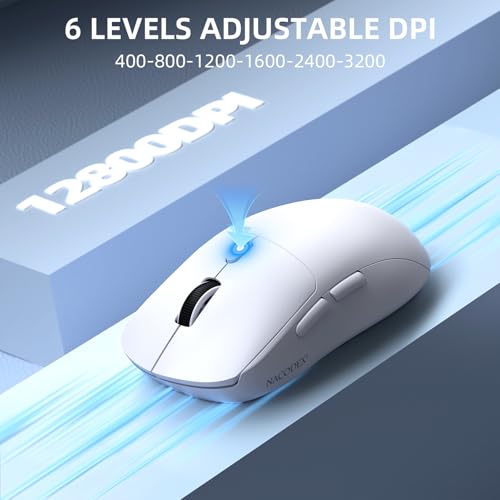 A.JAZZ NJ07 SUPERLIGHT Kabellose Computer Maus, BT/2,4 GHz/USB-C, 67g Leicht, 12800DPI, 300mAh Akku, 1kHz Abfragerate, Ergonomisches Design, Geräuscharme Gaming-und Office-Maus für PC/Mac-Weiß Bild 5