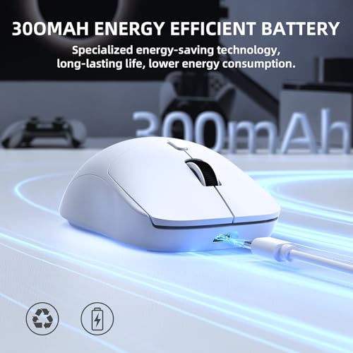 A.JAZZ NJ07 SUPERLIGHT Kabellose Computer Maus, BT/2,4 GHz/USB-C, 67g Leicht, 12800DPI, 300mAh Akku, 1kHz Abfragerate, Ergonomisches Design, Geräuscharme Gaming-und Office-Maus für PC/Mac-Weiß Bild 6