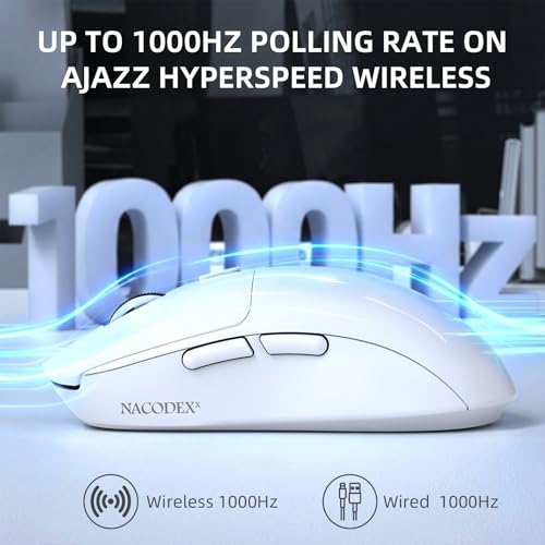 A.JAZZ NJ07 SUPERLIGHT Kabellose Computer Maus, BT/2,4 GHz/USB-C, 67g Leicht, 12800DPI, 300mAh Akku, 1kHz Abfragerate, Ergonomisches Design, Geräuscharme Gaming-und Office-Maus für PC/Mac-Weiß Bild 7