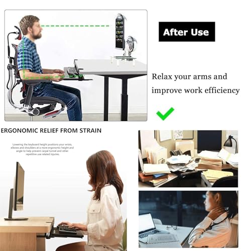 Tastaturablage für den Schreibtisch, C-Klemme, ohne Bohren, 65 x 24 cm, platzsparender Maus- und Tastaturhalter, schwarz, perfekt für Heimbüro und Gaming-Setup Bild 5