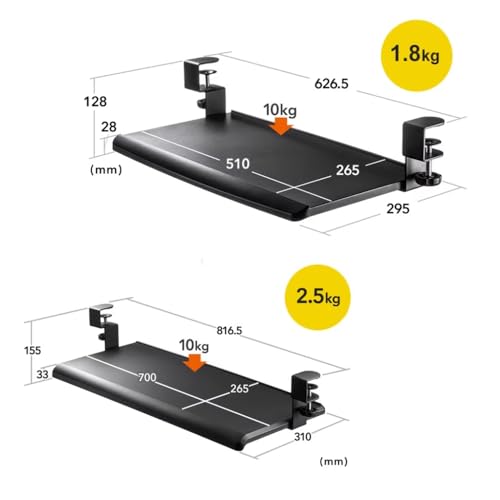 Verschiebbare Untertisch-Tastaturablage mit C-Klemme, Computer-Schublade für Tastatur und Maus, verstellbar 510 x 265 mm, platzsparendes Design für Heimbüro und Gaming-Setup Bild 2
